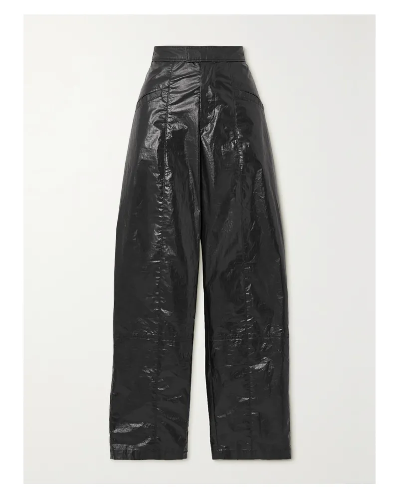 Isabel Marant Anea Hose Aus Einer Beschichteten Baumwollmischung In Knitteroptik - Schwarz Schwarz