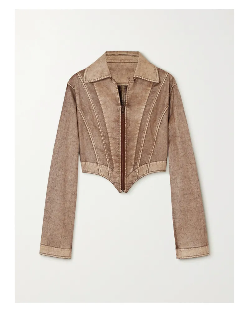 Jean Paul Gaultier Knwls Verkürzte Bikerjacke Aus Melierter Stretch-baumwolle - Braun Braun