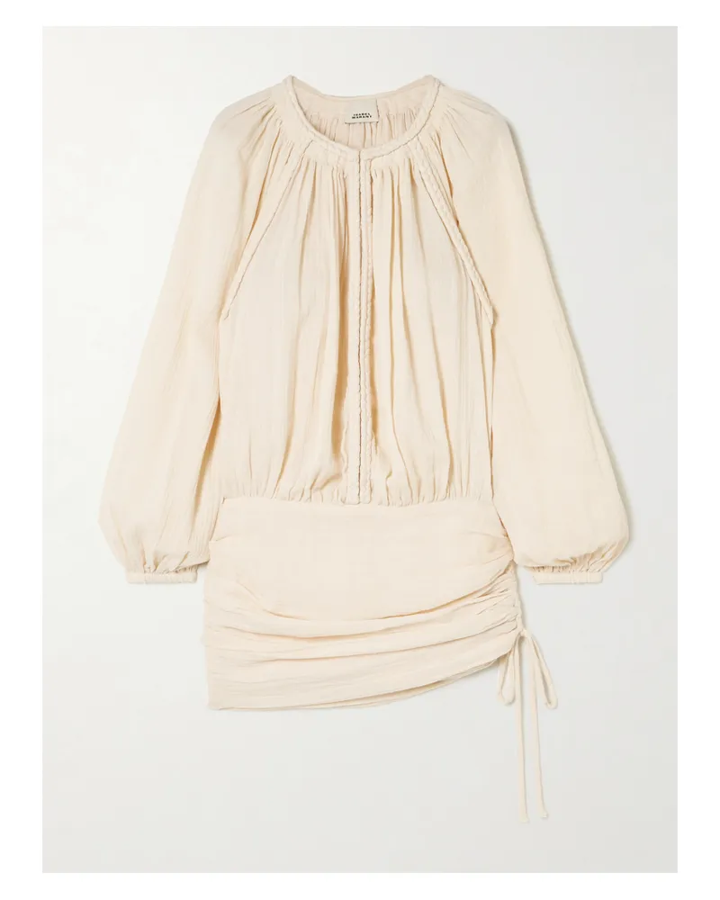 Isabel Marant Jaoni Minikleid Aus Baumwollgaze Mit Raffungen Und Flechtdetails - Neutral Neutral