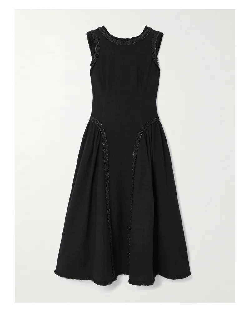Self-Portrait Midikleid Aus Bouclé-tweed Mit Metallic-besätzen Und Rückenausschnitt - Schwarz Schwarz