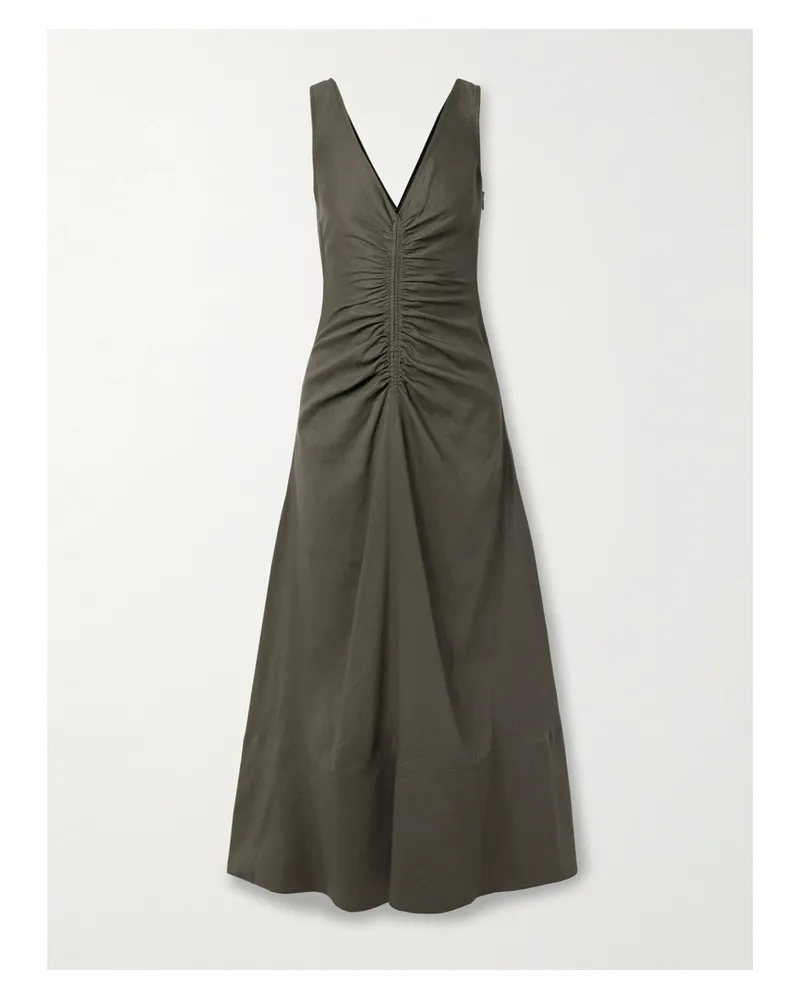 Proenza Schouler Remi Maxikleid Aus Twill Aus Einer Bioleinenmischung Mit Raffungen - Grün Grün