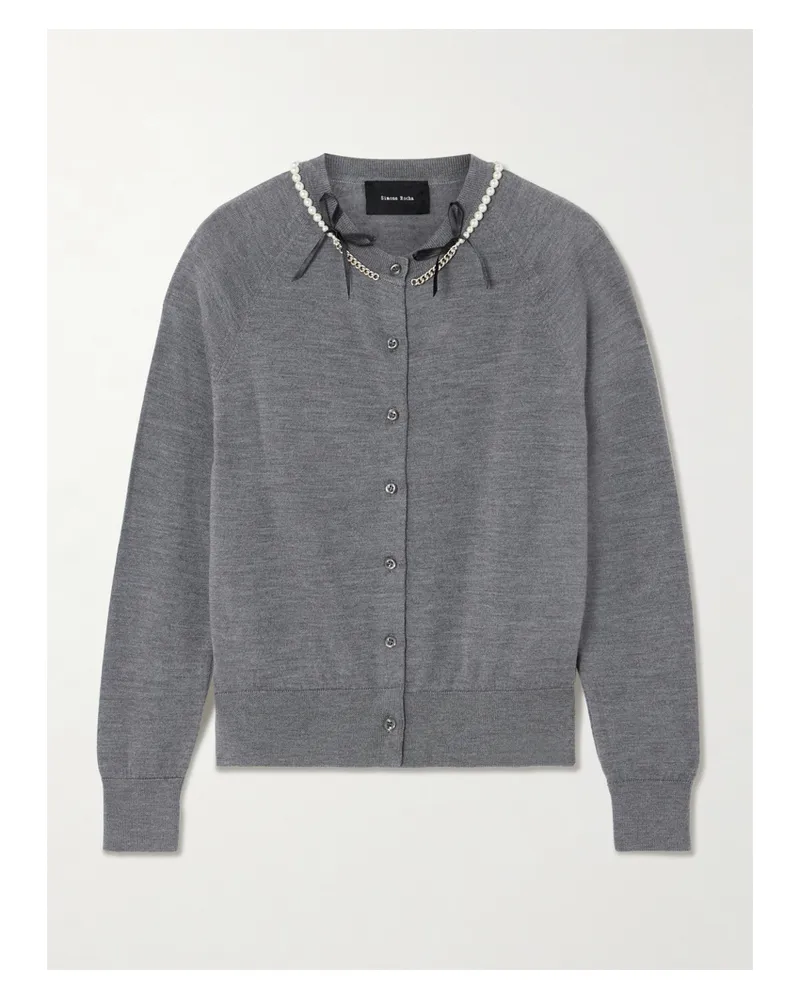 Simone Rocha Cardigan Aus Einer Merinowoll-seidenmischung Mit Verzierungen - Grau Grau