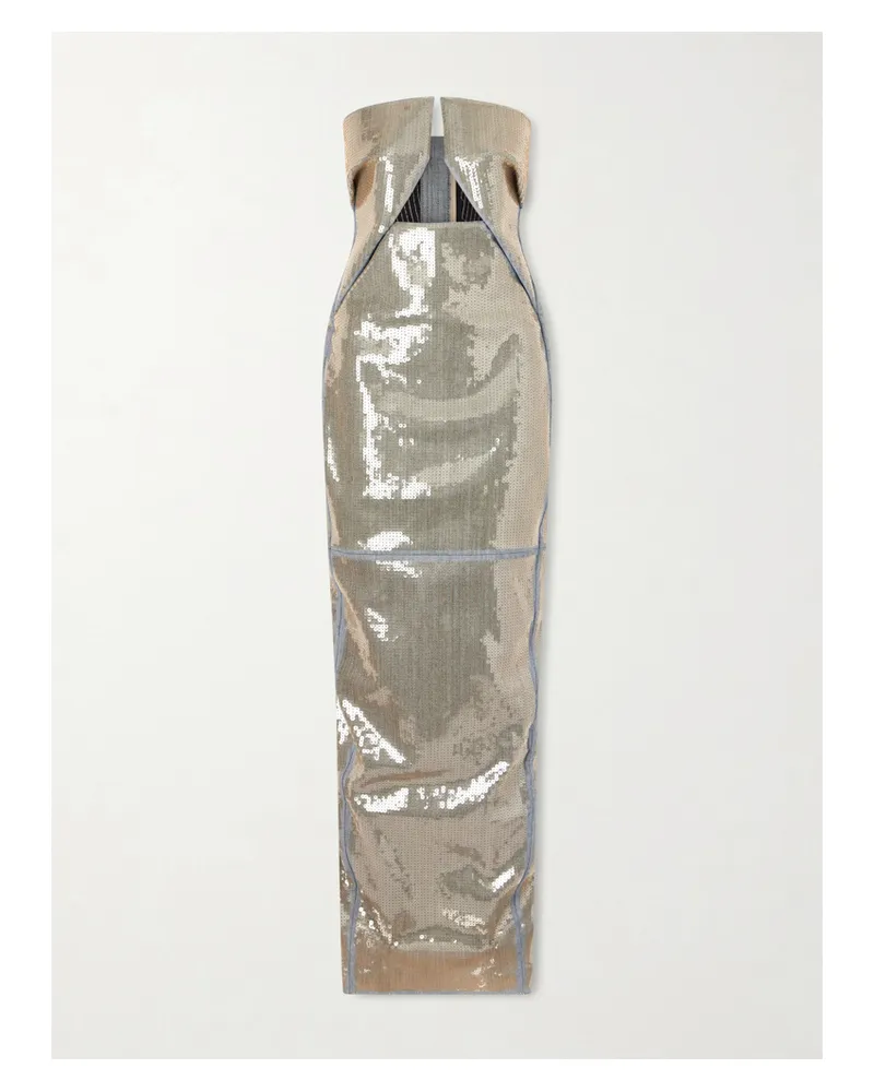 Rick Owens Strapless Cutout Sequined Denim Gown - Silver Silver
