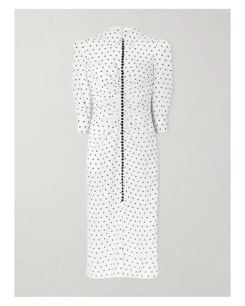 Carolina Herrera New York Ruched Polka-dot Silk Crepe De Chine Midi Dress - Ivory Ivory