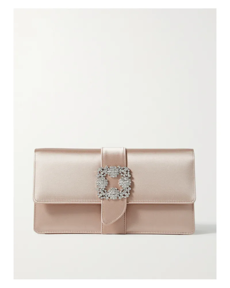 Manolo Blahnik Capri Crystal-embellished Satin Clutch - Neutrals Neutrals