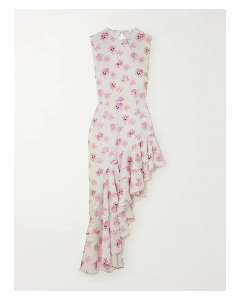 LES RÊVERIES Asymmetrisches Midikleid Aus Satin Mit Blumenprint Und Rückenausschnitt - Pink Pink