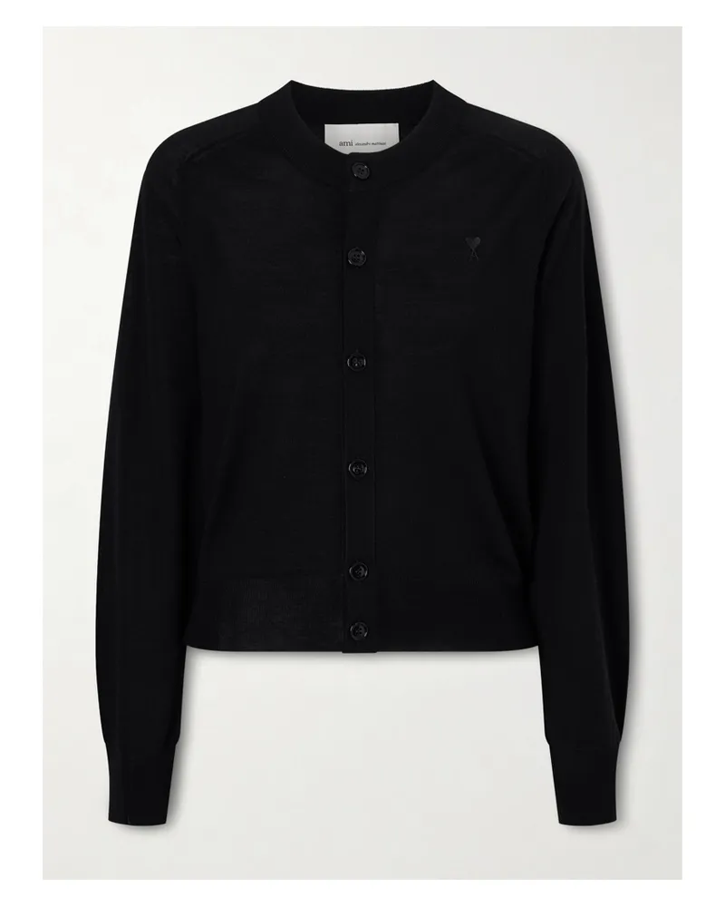 AMI Paris Cardigan Aus Wolle Mit Stickerei - Schwarz Schwarz