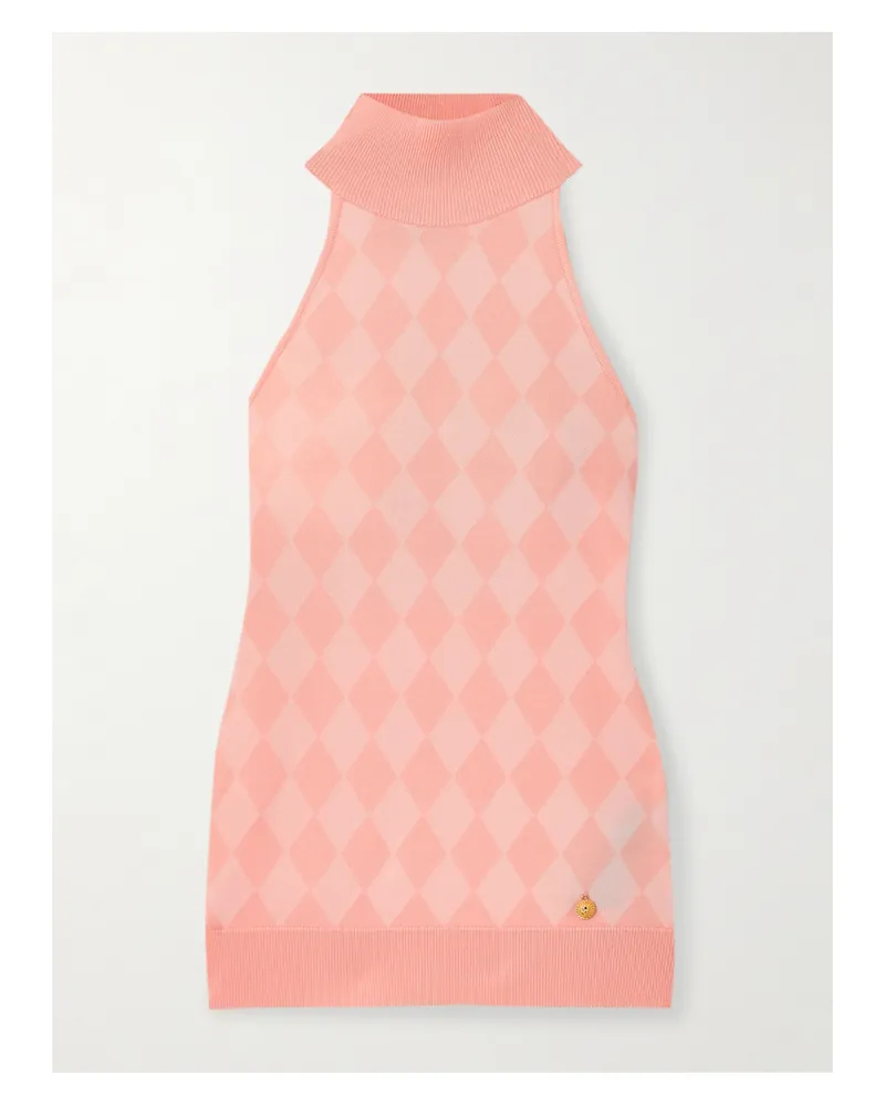 Balmain Ärmelloses Oberteil Aus Kariertem Jacquard Aus Einer Wollmischung Mit Stehkragen - Grün Grün