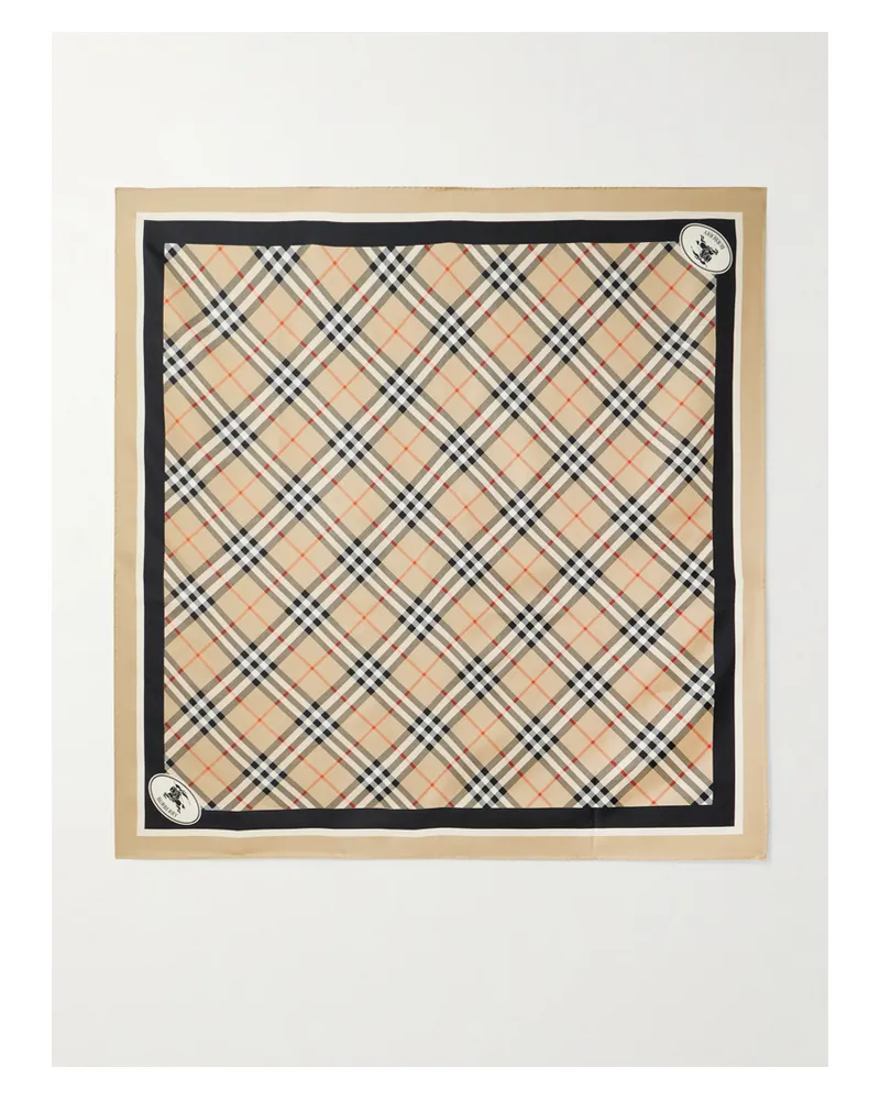 Burberry Checked Silk-twill Scarf - Neutrals Neutrals