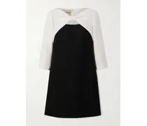 Bow-detailed Cutout Wool And Silk-blend Crepe Mini Dress - Black