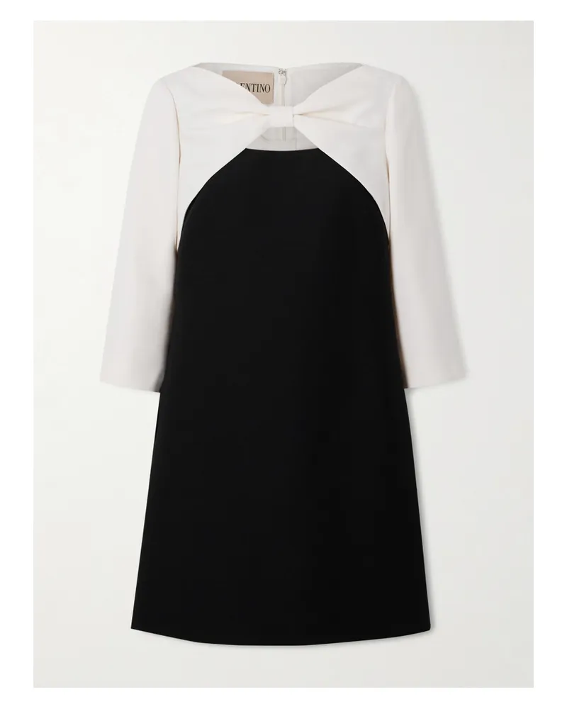 Valentino Garavani Bow-detailed Cutout Wool And Silk-blend Crepe Mini Dress - Black Black