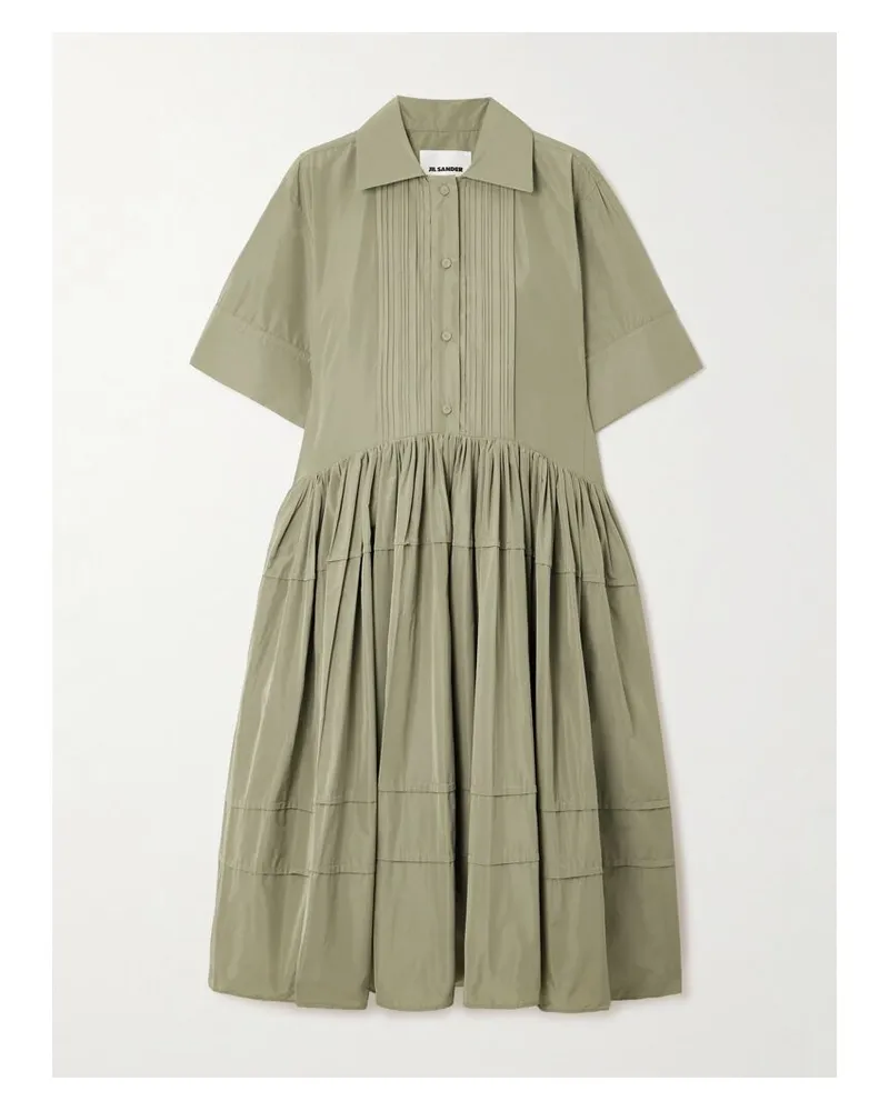 Jil Sander Midi-hemdblusenkleid Aus Satin Mit Falten - Grün Grün
