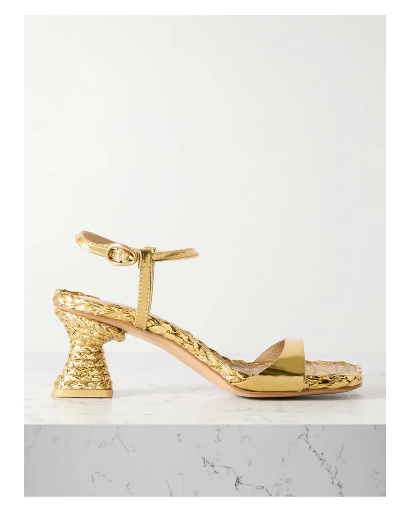 Cult Gaia Javiera Sandalen Aus Raffiabast Und Metallic-leder - Gold Gold