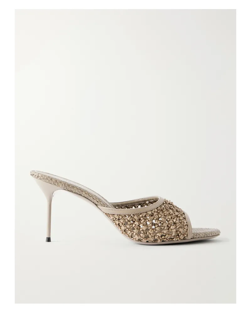 Paris Texas Lidia Leather-trimmed Straw Mules - Green Green