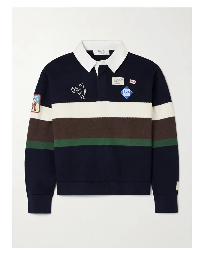 Sea Arther Pullover Aus Einer Baumwoll-kaschmirmischung Mit Streifen, Applikationen Und Polokragen - Schwarz Schwarz