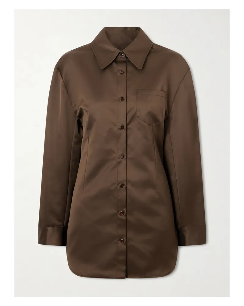 FRANKIE Shop Akita Darted Satin Mini Shirt Dress - Brown Brown