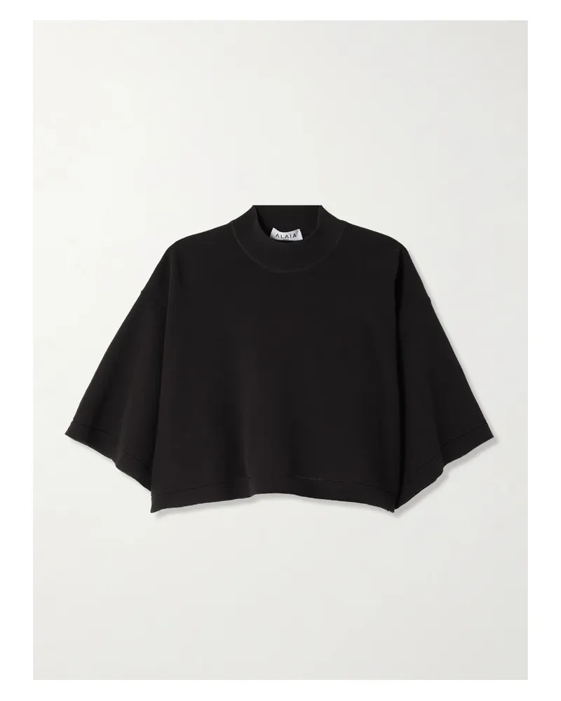 Alaïa Verkürztes T-shirt Aus Baumwoll-jersey - Schwarz Schwarz