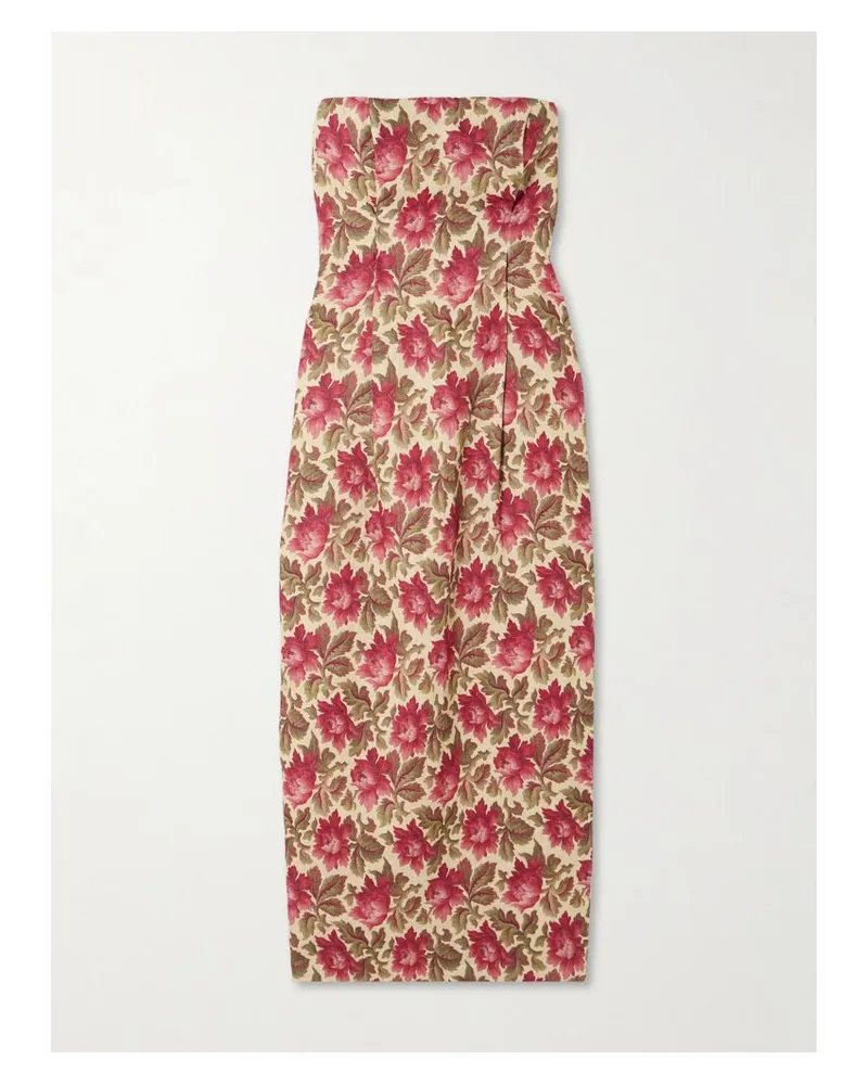 Posse Rosalie Trägerloses Midikleid Aus Leinen Mit Blumenprint Und Biesen - Rot Rot