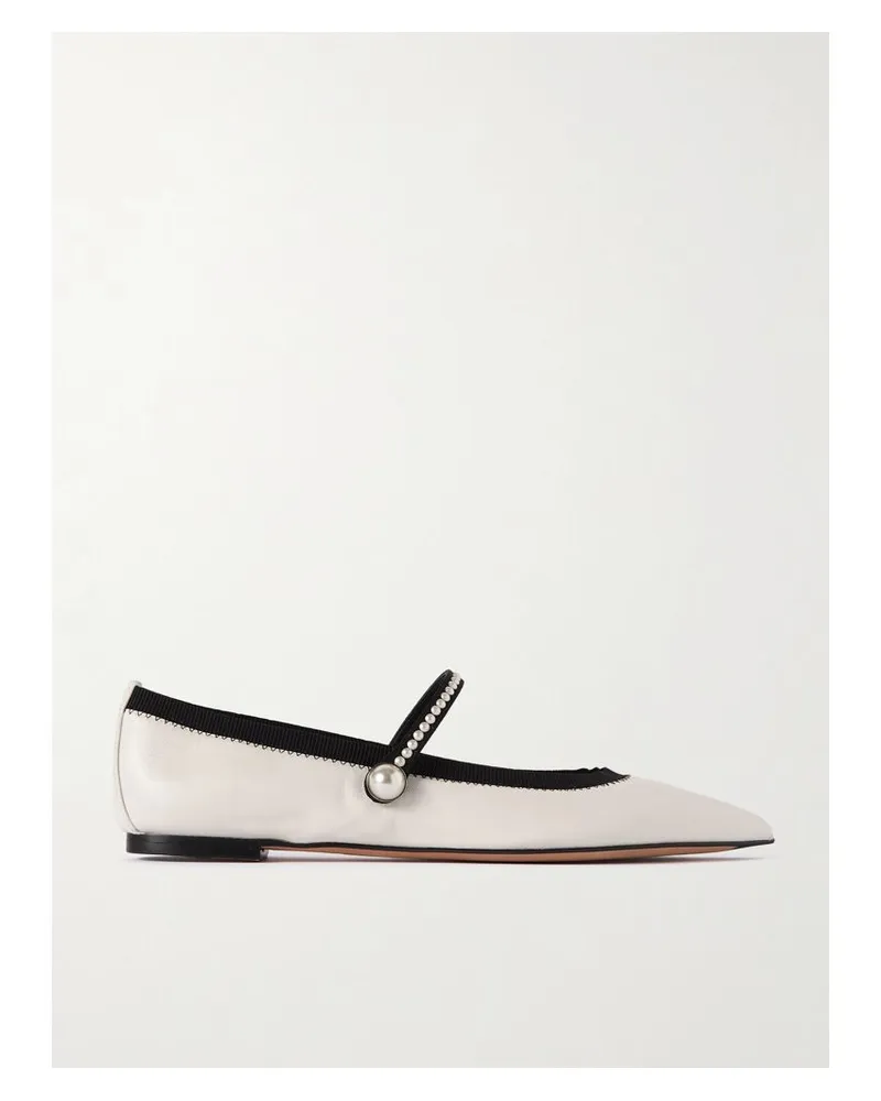 Aquazzura Romy Ballerinas Aus Leder Mit Ripsbandbesätzen Und Verzierungen - Weiß Weiß