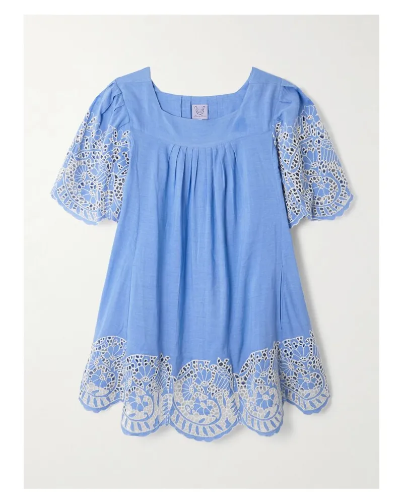 Thierry Colson Scarlett Minikleid Aus Einer Leinen-baumwollmischung Mit Lochstickerei - Blau Blau