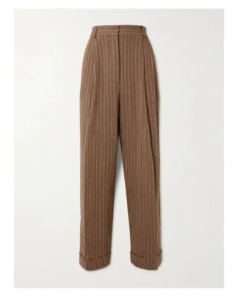 Dries van Noten Bundfaltenhose Mit Weitem Bein Aus Einer Gestreiften Leinenmischung - Braun Braun