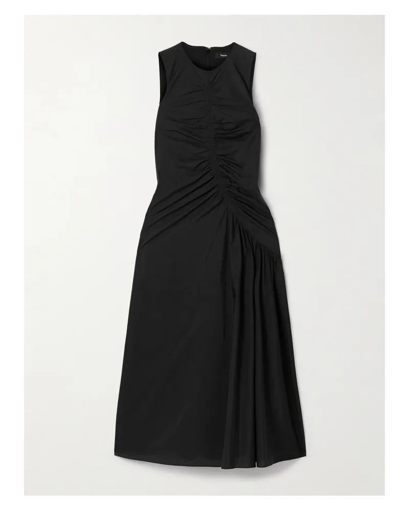 Theory Midikleid Aus Satin Aus Einer Baumwollmischung Mit Raffung - Schwarz Schwarz