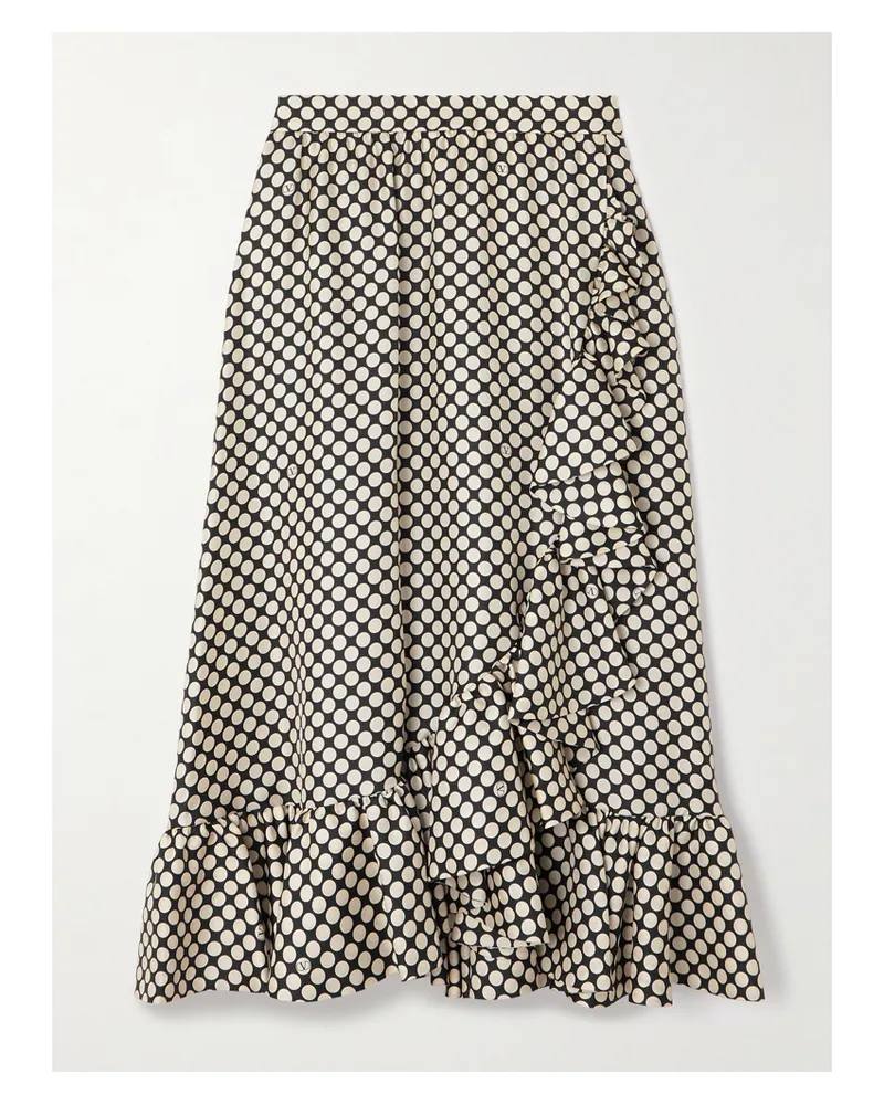 Valentino Garavani Midirock Aus Seiden-twill Mit Wickeleffekt, Volants Und Punkten - Schwarz Schwarz