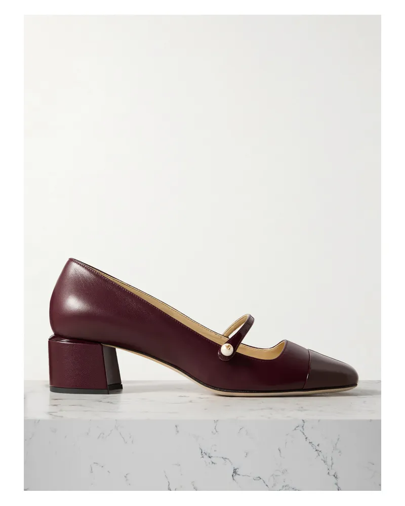 Jimmy Choo Elisa 45 Mary-jane-pumps Aus Leder Mit Lacklederbesätzen Und Verzierung - Burgunder Burgunder