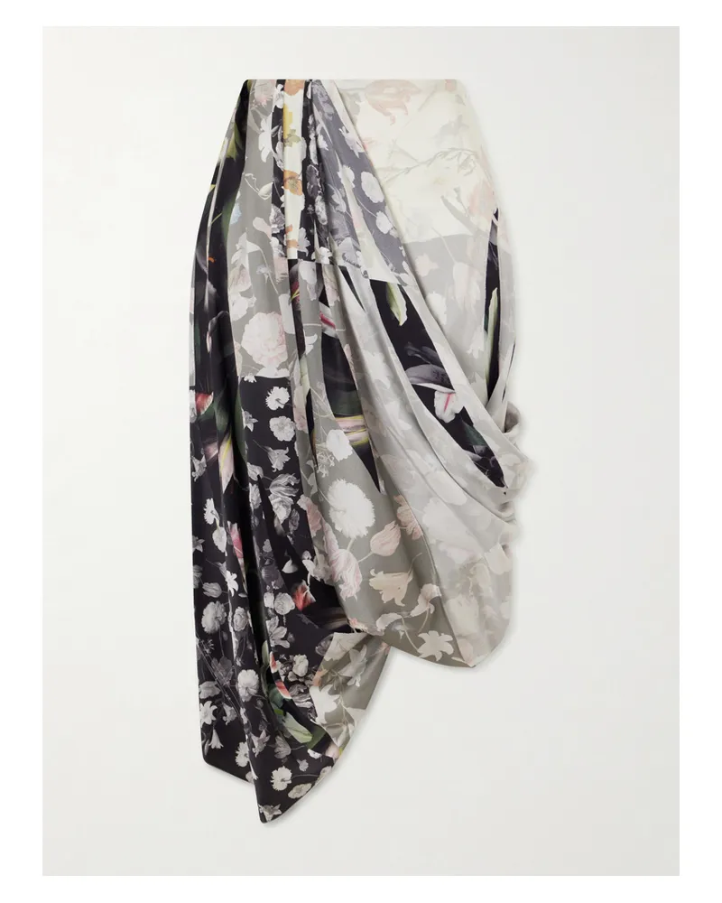 Maison Margiela Asymmetrical Draped Floral-print Silk-satin Midi Skirt - Multi Multi
