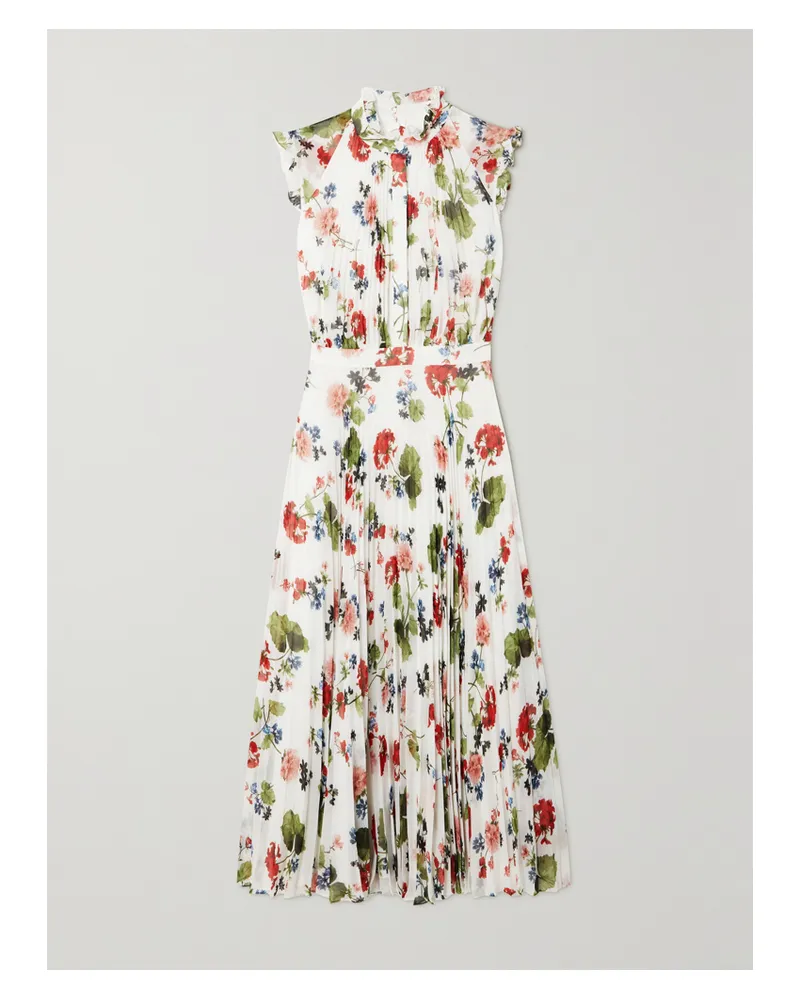 Erdem Roisin Midikleid Aus Plissiertem Georgette Mit Blumenprint Und Rüschen - Weiß Weiß