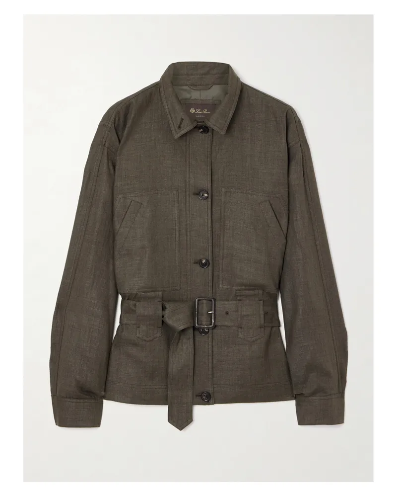 Loro Piana Jaylon Belted Linen And Wool-blend Jacket - Green Green