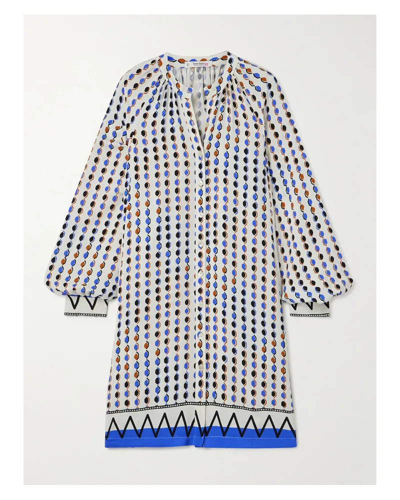 lemlem Meaza Minikleid Aus Bedrucktem Ecovero™ Satin Mit Bindegürtel - Blau Blau