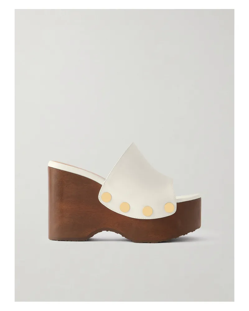 Gianvito Rossi 60 Studded Suede Platform Wedge Mules - White White