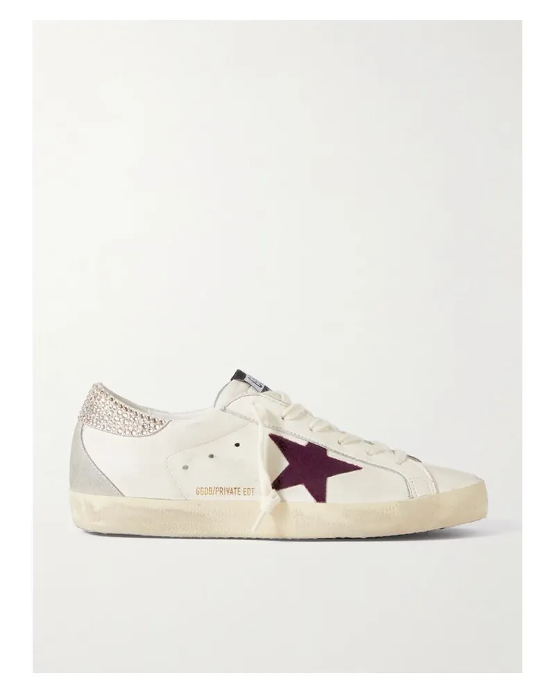 Golden Goose Super-star Sneakers Aus Leder Mit Kristallen Und Samtbesatz In Distressed-optik - Weiß Weiß