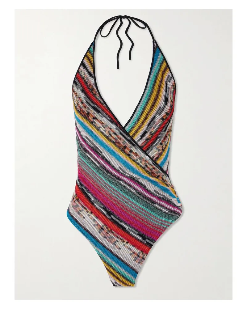 Missoni Mare Neckholder-badeanzug Aus Gestreiftem Metallic-häkelstrick - Mehrfarbig Mehrfarbig