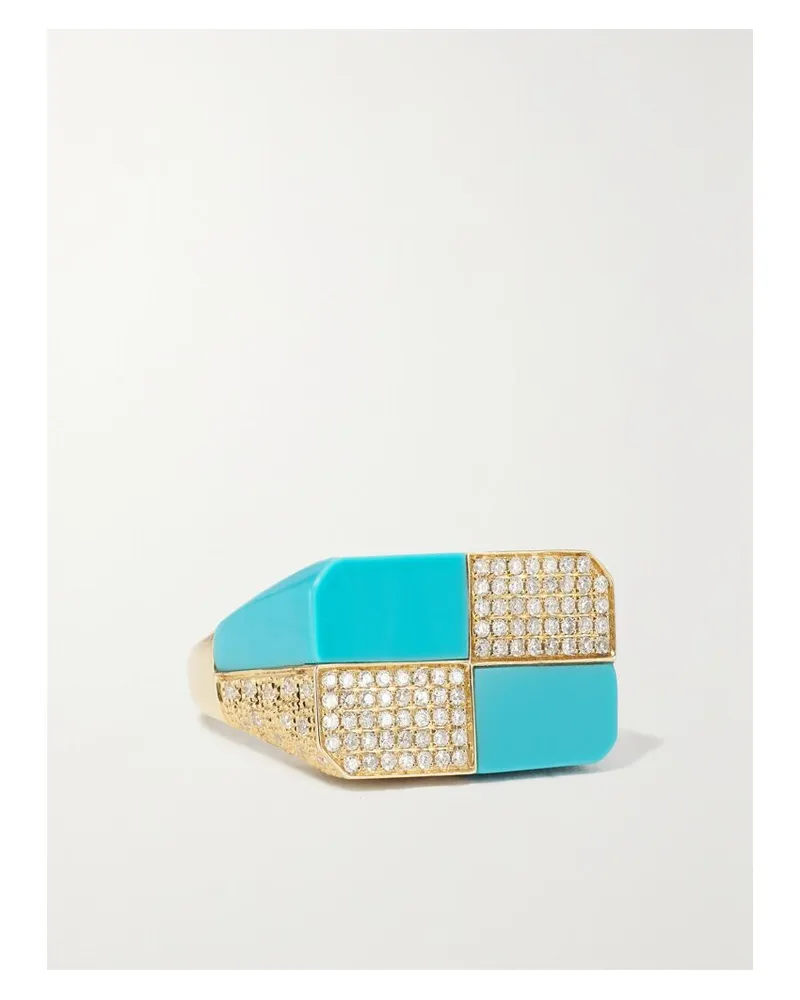 Yvonne Léon Ring Aus 9 Karat Gold Mit Türkisen Und Diamanten - Blau Blau