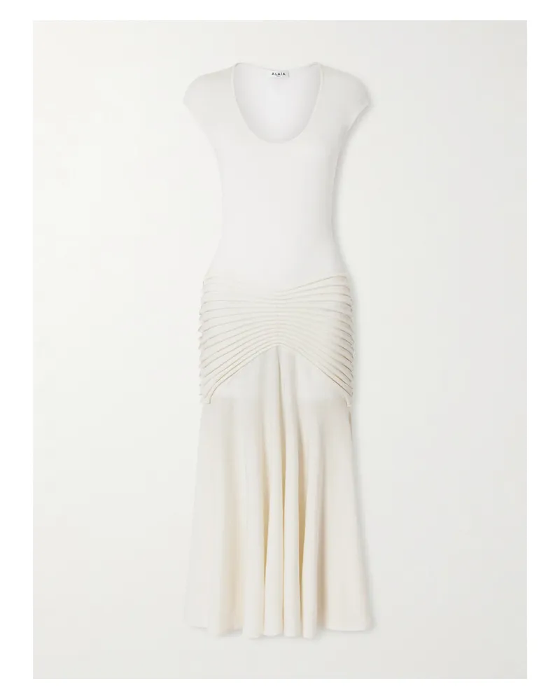 Alaïa Ruched Wool Maxi Dress - White White