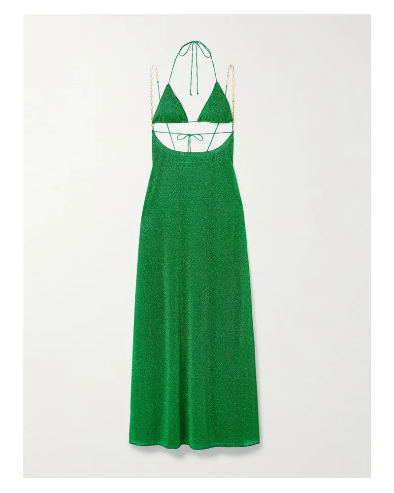 Oséree Lumière Maxikleid Aus Metallic-stretch-strick Mit Cut-out Und Ketten - Grün Grün