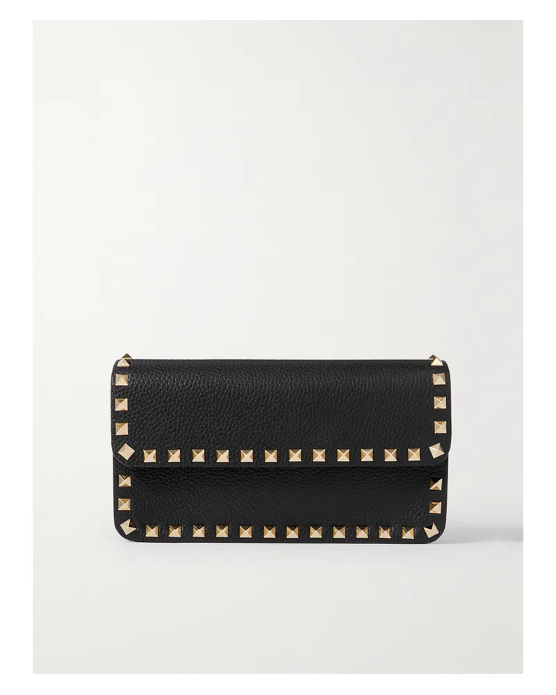 Valentino Garavani Rockstud Clutch Aus Strukturiertem Leder - Schwarz Schwarz