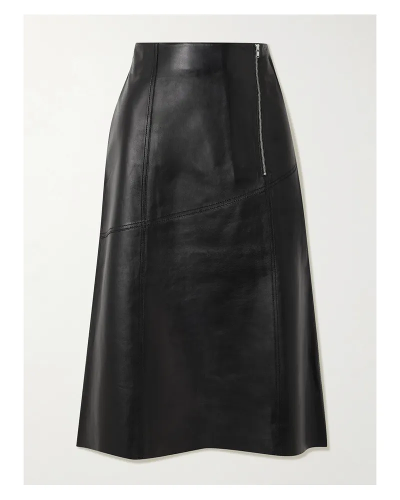 Victoria Beckham Paneled Leather Midi Skirt - Black Black