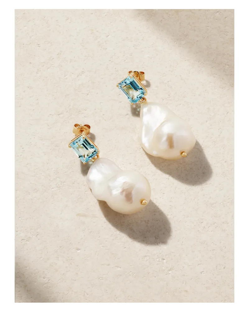 MATEO 14-karat Gold, Topaz And Pearl Earrings - White White