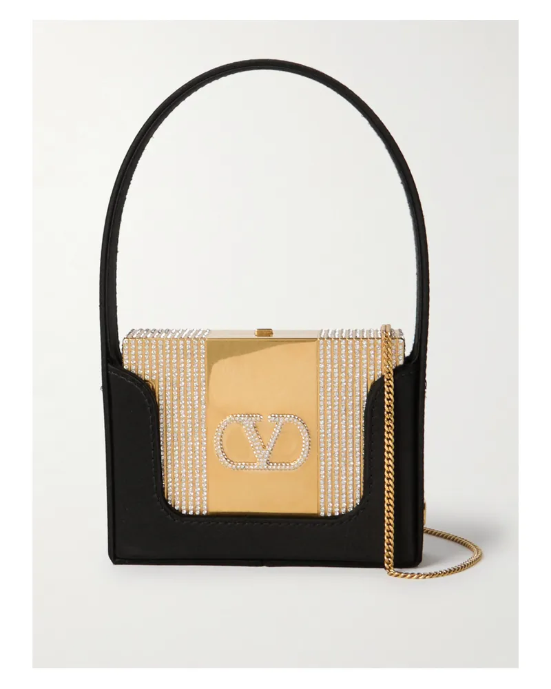 Valentino Garavani Minaudiere Goldfarbene Mini Tasche Mit Verzierungen Und Satineinsatz - Schwarz Schwarz