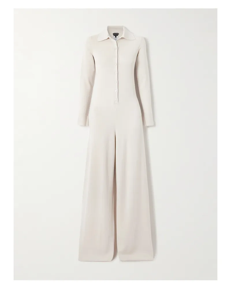 Tom Ford Jumpsuit Aus Einer Kaschmir-seidenmischung - Elfenbein Elfenbein