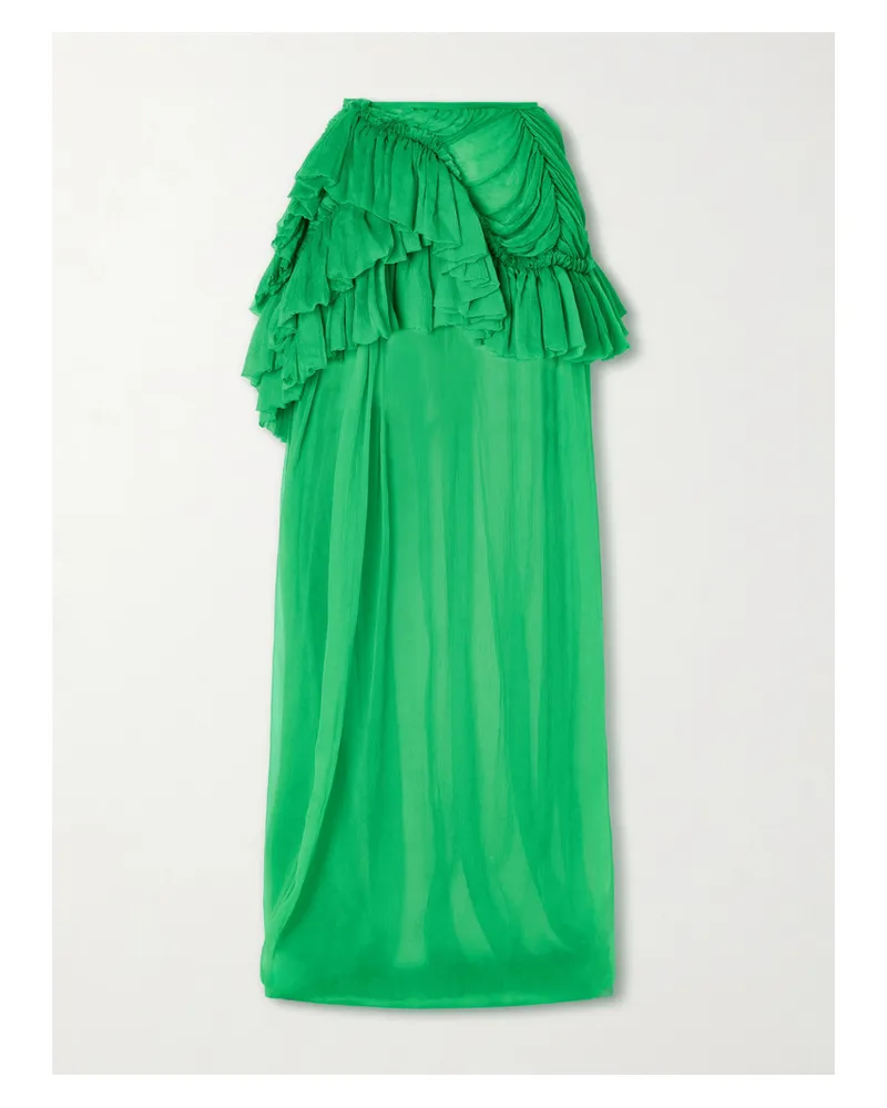 Dries van Noten Shelby Ruffled Silk-chiffon Maxi Skirt - Green Green