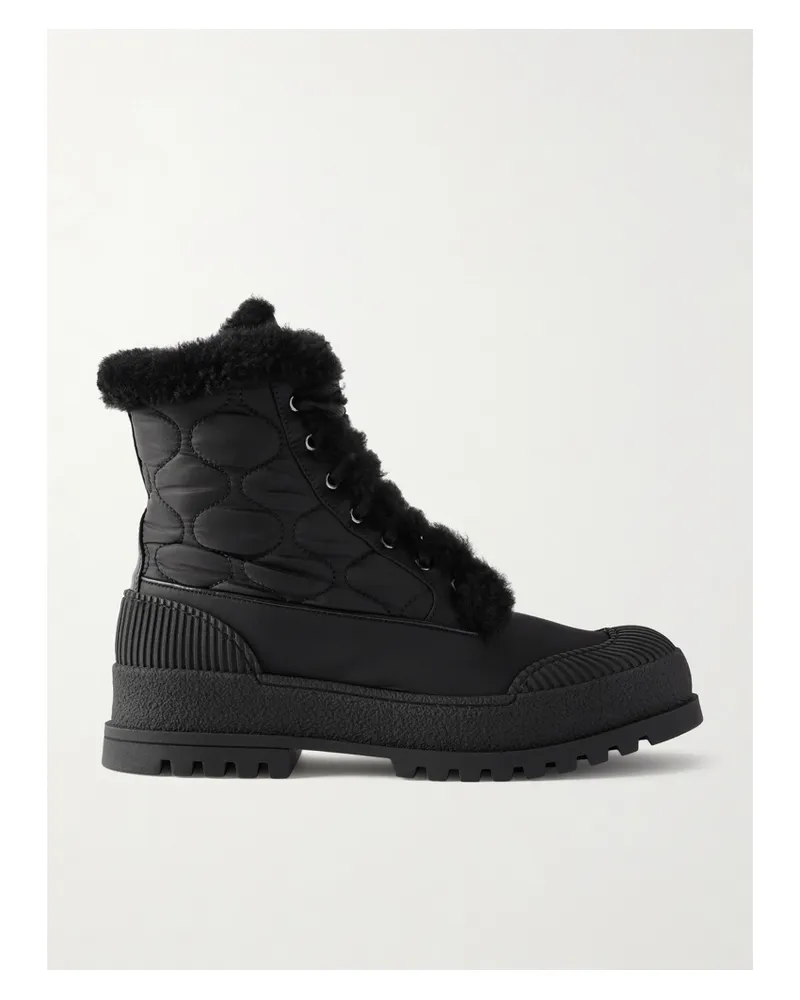 Aquazzura Glacier Shearling-lined Quilted Nylon And Leather Ankle Boots - Black Black