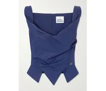 Sunday Draped Embroidered Cotton-poplin Top - Blue