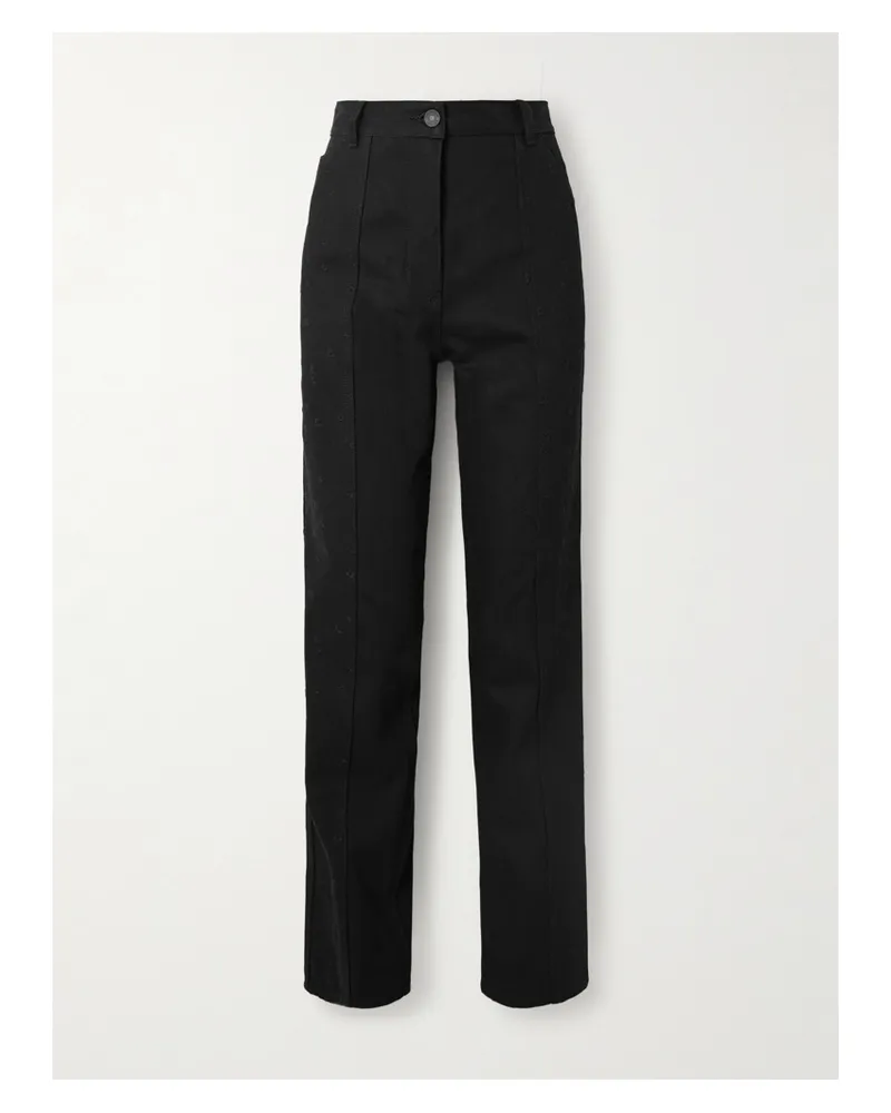Cecilie Bahnsen Bliss Hose Mit Geradem Bein Aus Baumwollgabardine Mit Stickerei - Schwarz Schwarz