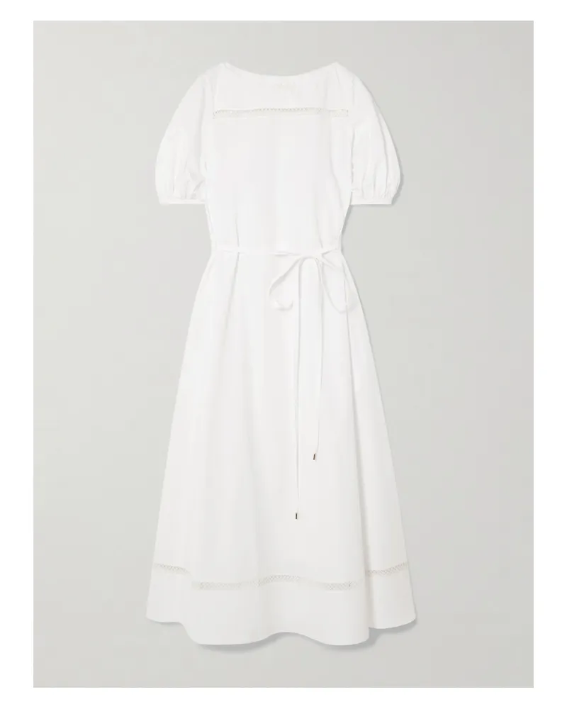 Chloé Midikleid Aus Baumwolle Mit Lochstickerei Und Bindegürtel - Weiß Weiß