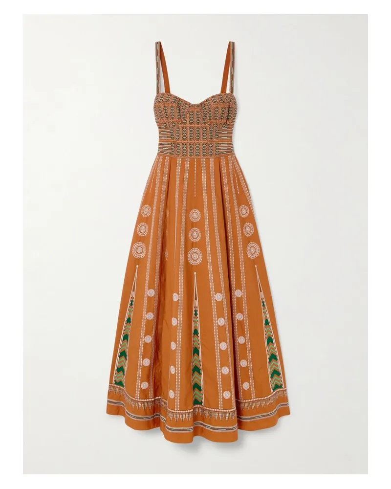 Emporio Sirenuse Elida Midikleid Aus Seide Mit Stickereien - Orange Orange