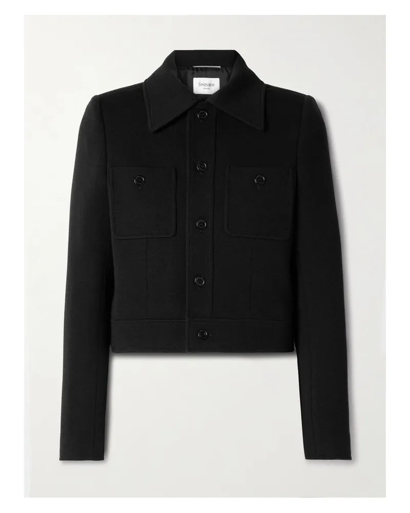 Saint Laurent Verkürzte Jacke Aus Einer Wollmischung - Schwarz Schwarz